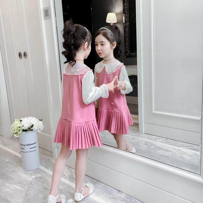 Girl Foreign Dress 2021 Spring Autumn New Korean Version of Children's Tennis Red Princess Skirt Girl Long Sleeve Super Fairy Skirt
