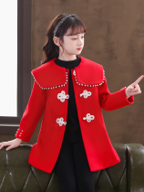 Girls Mao coat winter dress 2023 new childhood red coat winter childhood winter long autumn and winter models