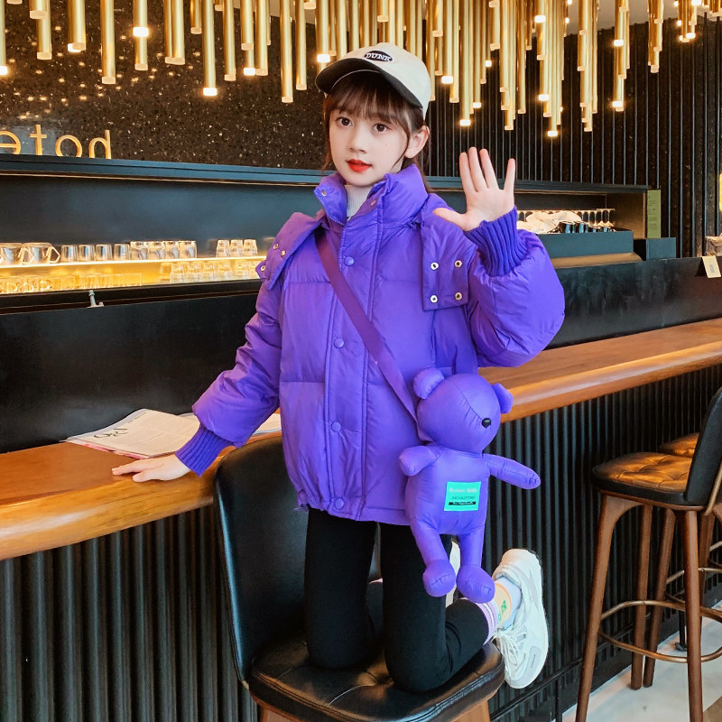 Girls Down Cotton Cotton Winter Clothing 2023 New Child Han Ocean Gas thickened short cotton coat