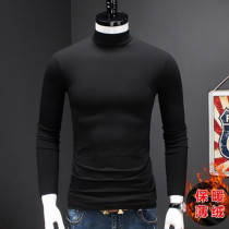 European station autumn and winter half high collar long sleeve T-shirt men 2021 New modal collar plus velvet base shirt autumn men