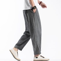 European station linen pants male drop loose straight pants summer thin cotton linen ankle-length pants Chinese style trend