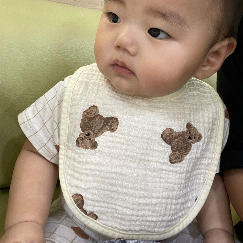 Han Prints WIND PRINTED SMALL BEAR NEWBORN BABY FULL COTTON BIB HOOD BABY ANTI-PUFF MILK PURE COTTON CLOTH SWOON TOWEL
