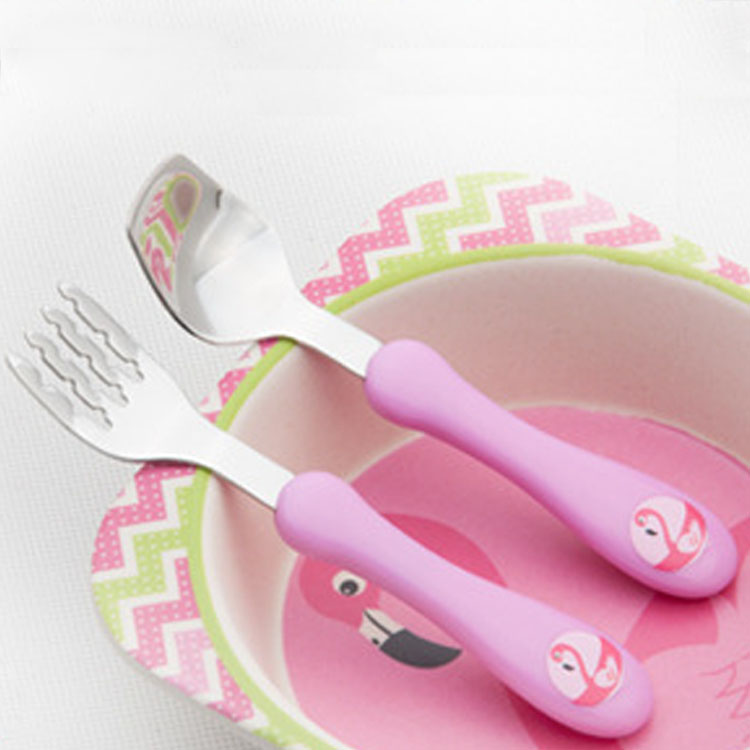 Child Stainless Steel Fork Spoon Cutlery Fork Spoon Suit Infant Baby Eating Noodle Bar Not Easy To Drop Serrated Fork