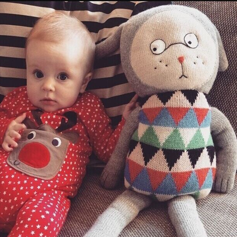 Nordic in style cute knitting rabbits dolls with baby baby sleeping plush toys