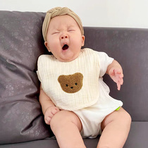 Korean in wind embroidered bear baby baby baby baby anti - spitting cotton gauze tied to rope mouth
