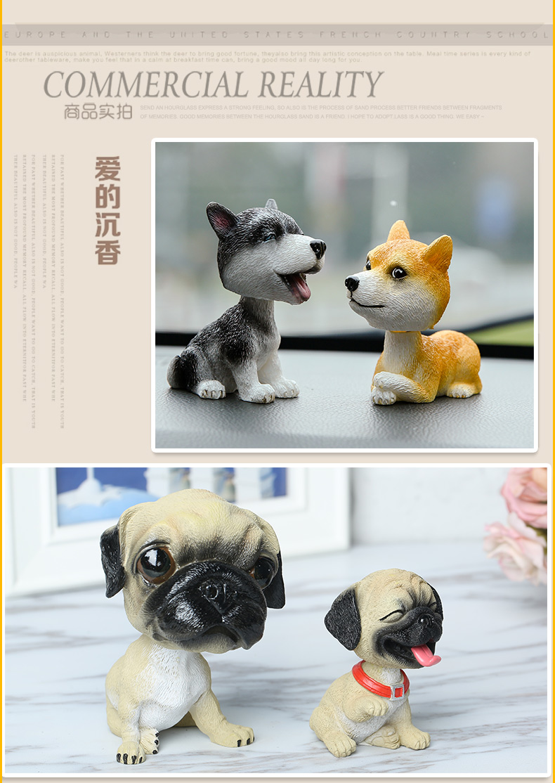 Đồ trang trí xe sáng tạo, dễ thương, lắc chó, phụ kiện xe hơi, xe an toàn, trang trí xe, huskies đồng hồ trang trí ô tô