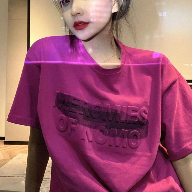 2022 Summer new Korean version Small crowdThe Lean Temperament Blouse 3D Letter Printed Short Sleeve Round Collar T-shirt Woman