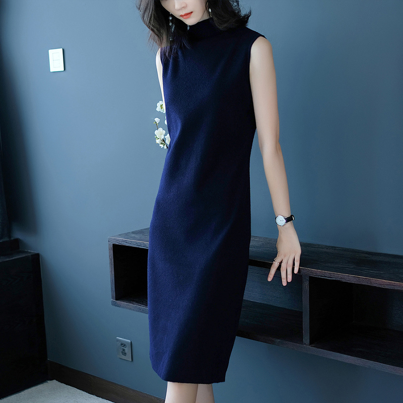 Sleeveless Knitted Long Dress for Women, Spring and Autumn Thin Style, Slim Fit, Elegant, Bodycon Tank Top Sweater, Base Long Dress