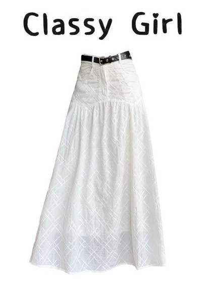 小众立体格纹剪花白色半身裙女夏季设计感百搭高腰a字裙显瘦长裙