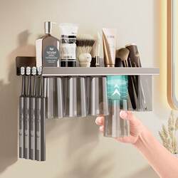 Toothbrush Holder Bathroom Toothbrushing No-Drill Mouthwash Cup Wall-Mounted Electric Storage Tooth Cup Holder Toothpaste Holder