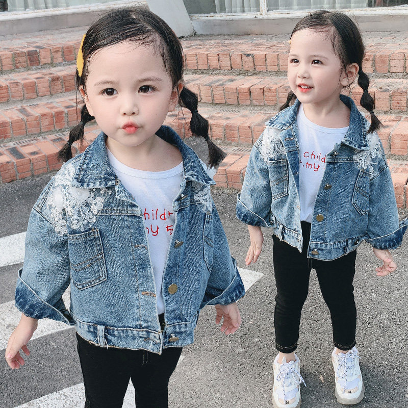 Ultra-Ocean Girl Cowboy Jeans Jacket Han Edition Trendy 2 Children Autumn Clothing Denim Jacket Woman outside wearing clothes 6