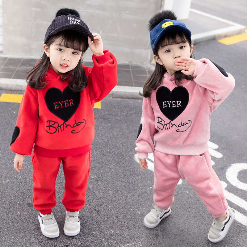 Girls ' gold velvet suit Korean version of autumn and winter children's suit Infant sweater thickened Foreign school female baby velvet winter clothes