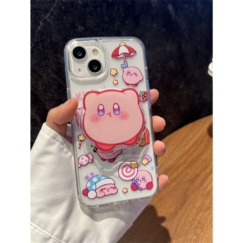 Cartoon Pink Kirby Magnetic Case Suitable for Apple 15 Pro Max Phone Case iPhone 14/13 Soft 12 Female 11 Anti-Drop Xr/Xsmax Trendy Protective Case