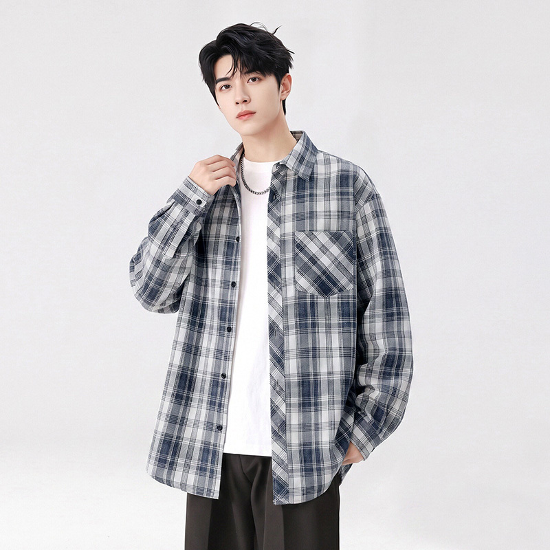 Wolf Jees American Retro Plaid Shirt Men's Long-Sleeved Loose Casual Versatile Lapel Shirt Jacket for Men Wolf Jees American Retro Plaid Shirt Men's Long-Sleeved Loose Casual Versatile Lapel Shirt Jacket for Men