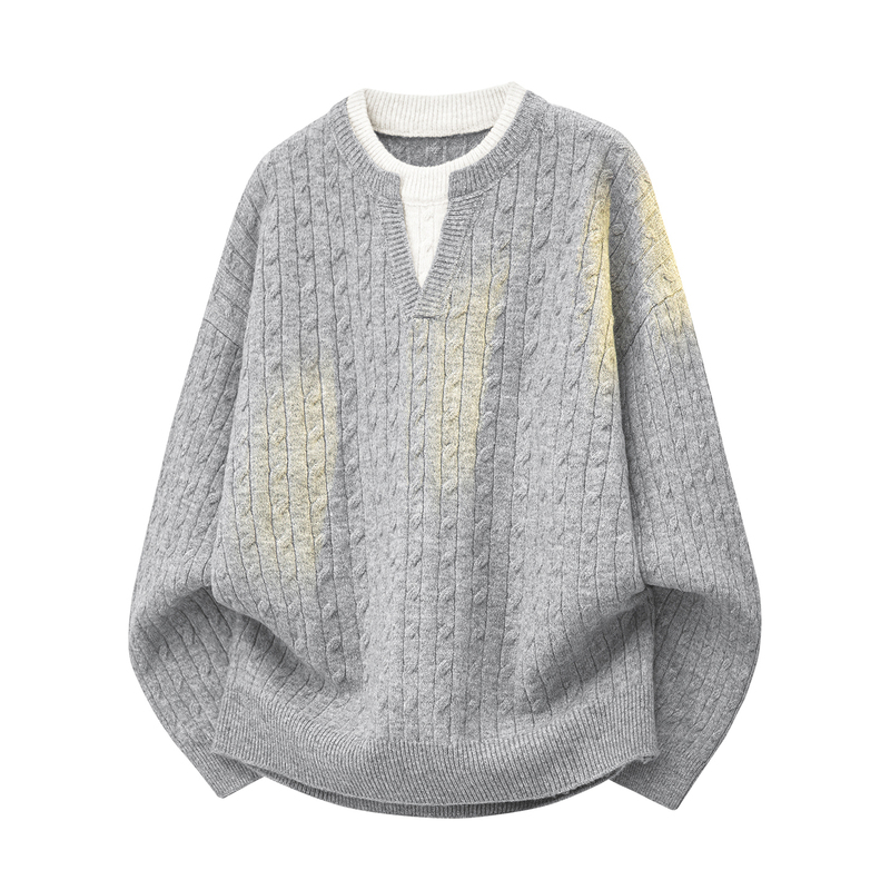 Wolf Jees Fake Two-Piece Sweater for Men 2026 Autumn New Loose Casual Pullover Men's Knitwear Jacket Wolf Jees Fake Two-Piece Sweater for Men 2026 Autumn New Loose Casual Pullover Men's Knitwear Jacket