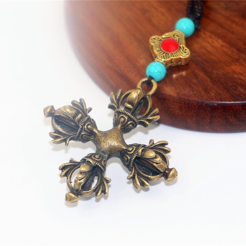 Tibetan Specialty Pure Copper Pendant Cross Diamond Pestle Pendant Mormon Car Key Buckle Hanging Ornament Accessories for men and women