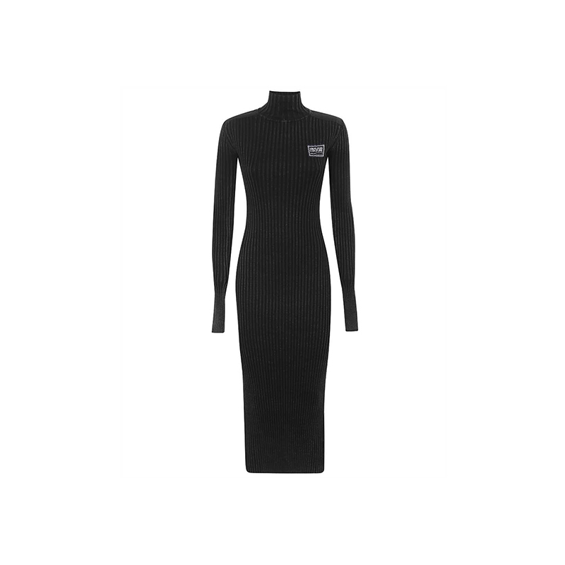 Versace Jeans Couture Autumn and Winter Women's Classic Waist-Cinching High-Neck Knitted Long Dress