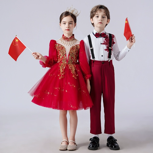 Детский костюм для школьников, красное платье, комплект для мальчиков