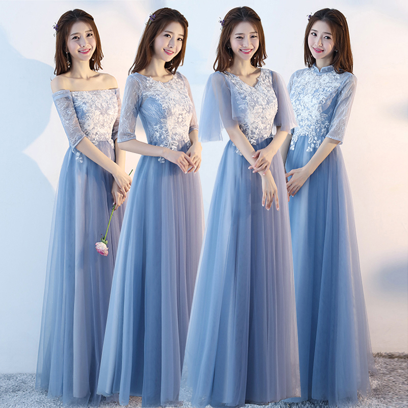 Gray-Blue Bridesmaid Dress Long Style 2026 Spring New Sister Group Dress Best Friend Outfit Annual Meeting Performance Dress for Women