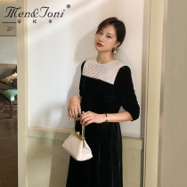 Men & Joni Montomi pregnant women autumn and winter clothing temperament tide mother pearl collar celebrity velvet dress long