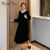 Men & Joni montomi pregnant dress autumn and winter fashion slim velvet lace collar long tide mom