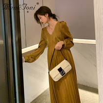 Men & Joni montomi pregnant dress Autumn New elegant loose pleated skirt long tide hot mom