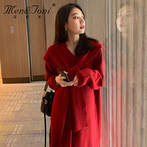 Men & Joni Montomi pregnant women sweater dress fashion New Year red dress hooded shawl super hot mom
