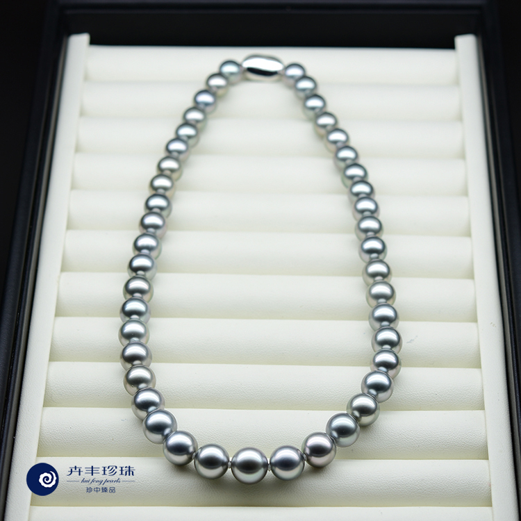 High-End Platinum Gray Silver-Gray Strong Luster Perfectly Round Natural Seawater Tahitian Black Pearl Necklace Beads Genuine