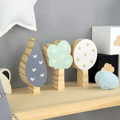 Nordic style home furnishings wood ornaments small trees three sets of building blocks children's room study creative decoration photography props