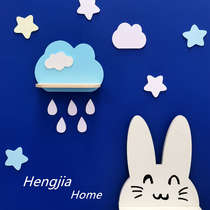 ins Nordic wind cloud shelf wall decoration frame wall-mounted room storage rack non-perforated shielding Wood
