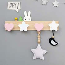 Nordic style coat rack hanger childrens room entrance wall-mounted wall decoration adhesive hook indoor solid wood non-punching