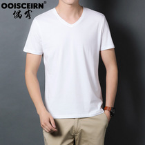 Men short sleeve t-shirt pure cotton v collar minimalist about 100 hitch boy boom personality white day series half sleeve port wind casual soil
