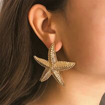 Exaggerated Boho Large Metal Starfish Stud Earrings for
