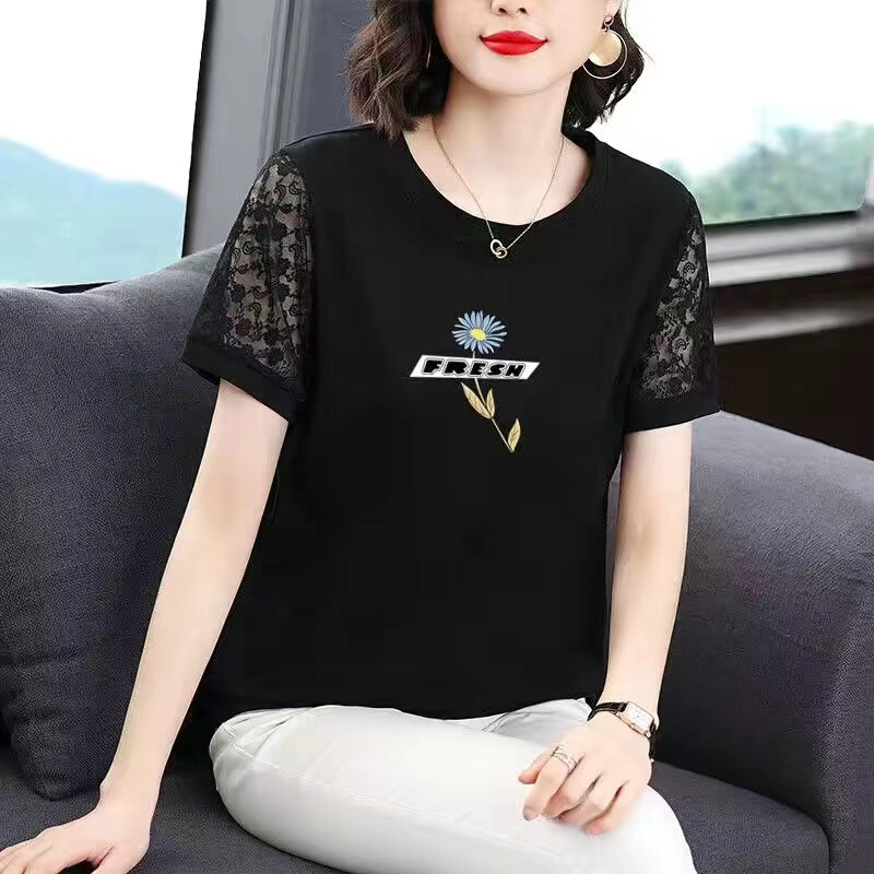 Middle-Aged Women's Pure Cotton T-Shirt, 2026 Summer New Style, Mom's Short-Sleeved, Fashionable Design, Loose and Slimming Top