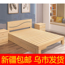 Xinjiang solid wood bed 1 5 meters pine double bed 1 8 meters Economical rental room Simple 1 2m single bed