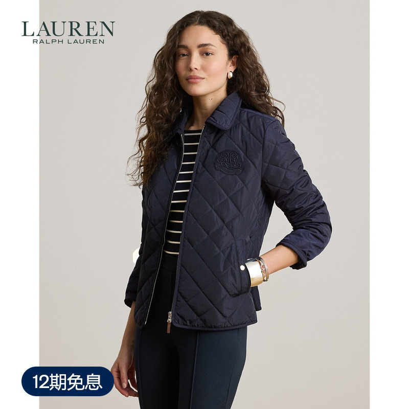 Lauren/Ralph Lauren Women's 26 Early Autumn Embellished Patchwork Twill Trim Quilted Jacket Rl63226