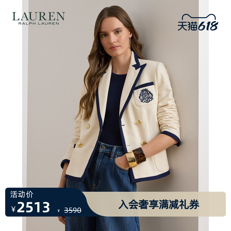 Lauren/Ralph Lauren Women's Spring 2026 Two-Tone Double-Breasted Piqué Blazer Rl63050