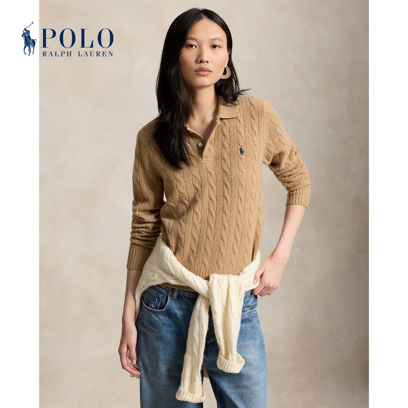 Ralph Lauren/Ralph Lauren Women's Classic Cable Knit Polo Sweater Rl27244 Ralph Lauren/Ralph Lauren Women's Classic Cable Knit Polo Sweater Rl27244