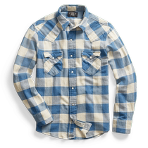 RRL Mens Classic Slim Fit Plaid Twill Western Shirt RL90171