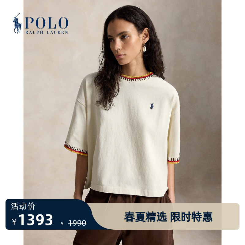 Ralph Lauren/Ralph Lauren Women's 2026 Early Spring Crochet Trim Cotton T-Shirt Rl27716