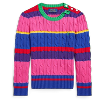 Ralph Lauren Girls 24th Autumn Striped Cable Knit Cotton Sweater RL41951