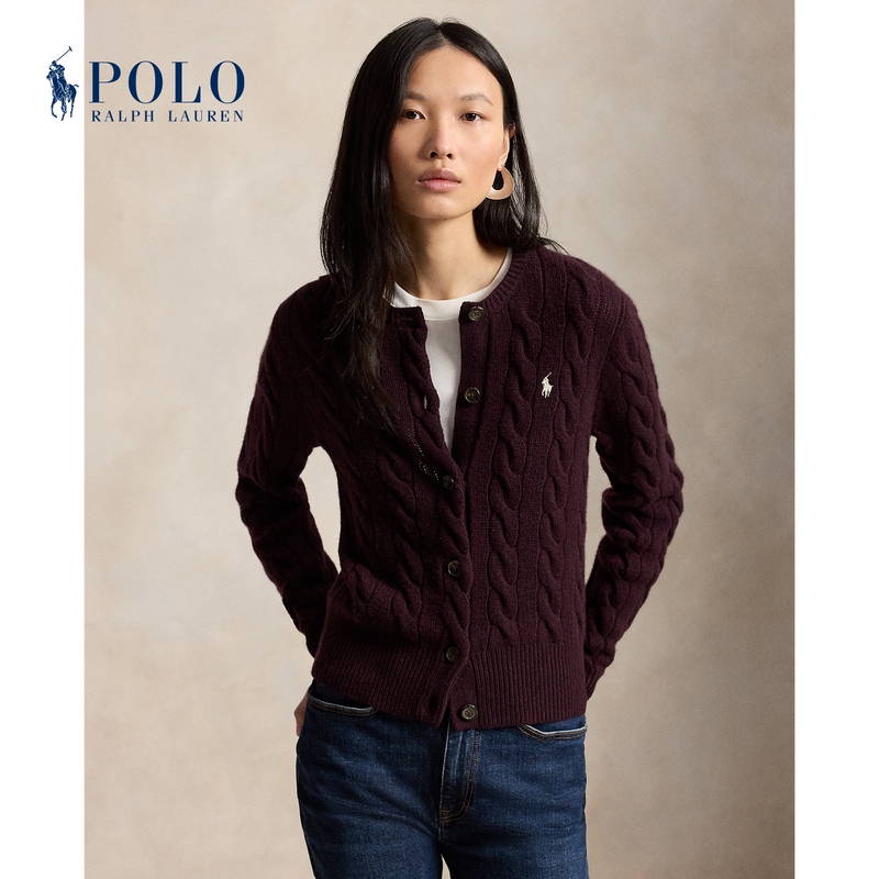 Ralph Lauren/Ralph Lauren Women's Clothing 2026 Autumn Slim Fit Cable Knit Cardigan