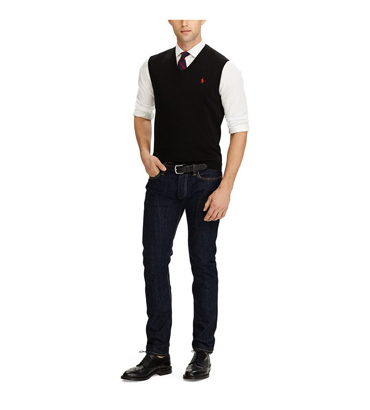 Áo thun cotton cổ chữ V thêu cổ điển của Ralph Lauren RL10008 áo ba lỗ tập gym nam