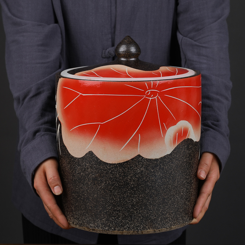 Jingdezhen ceramic barrel ricer box household tank cylinder storage tank 20/40 jin with cover sealing caddy fixings
