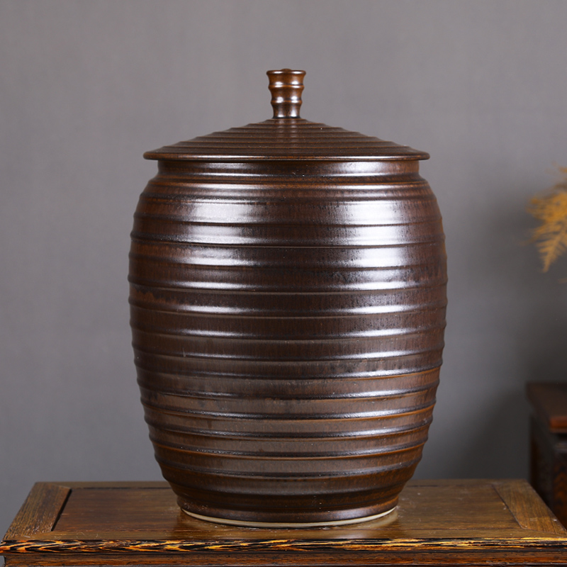 Jingdezhen ceramic barrel with cover ricer box sealing large tea tea cake flour cylinder cylinder cylinder grain storage tank