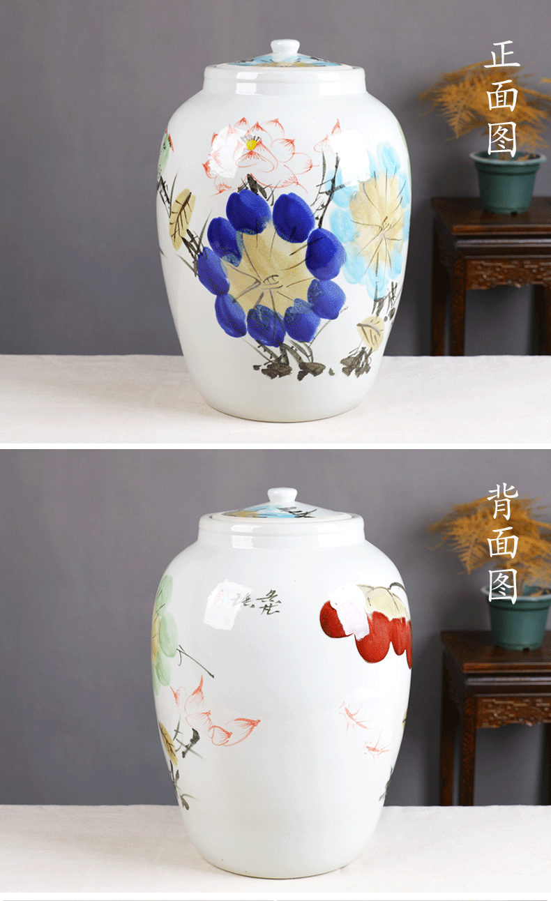 Jingdezhen ceramic barrel ricer box 50 kg/100 jins cylinder tank with cover meters tank cylinder seal storage tank