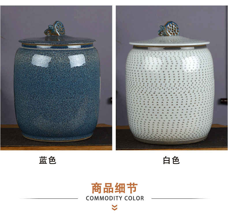 Jingdezhen ceramic barrel with cover tank 20 jins 30 jins home ricer box sealed bucket tea water storage tank meter box