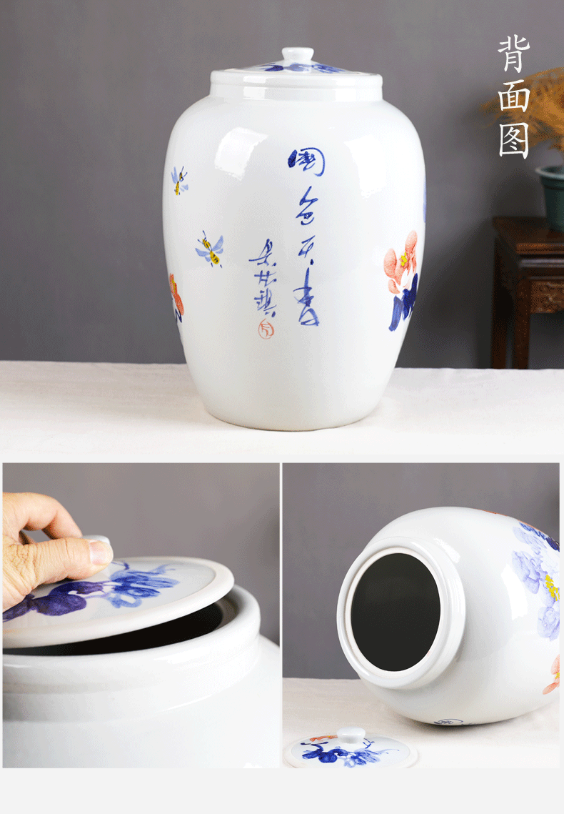 Jingdezhen ceramic barrel ricer box 50 kg/100 jins cylinder tank with cover meters tank cylinder seal storage tank