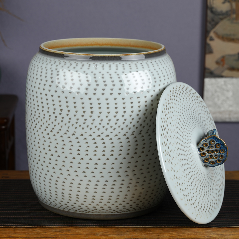 Jingdezhen ceramic barrel with cover tank 20 jins 30 jins home ricer box sealed bucket tea water storage tank meter box