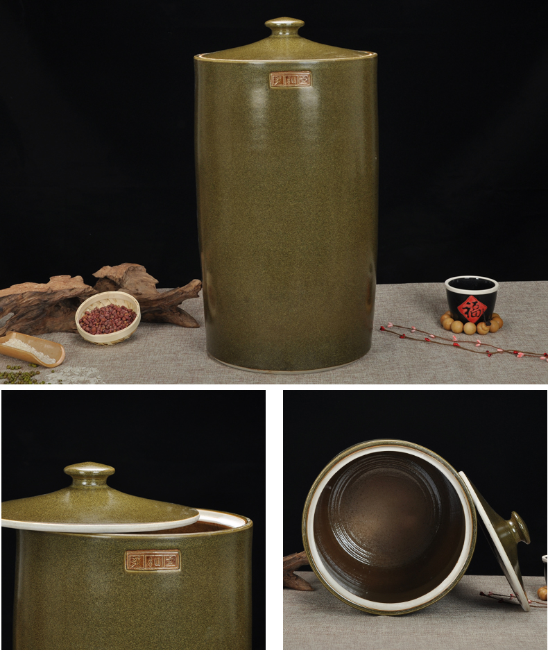 Jingdezhen ceramic barrel ricer box tea glaze 20 jins 30 jins 50 kg sealed container at the end of the storage tank tank tea urn